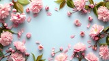 Fototapeta Tulipany - An elegant arrangement of spring blossoms frames a blank space