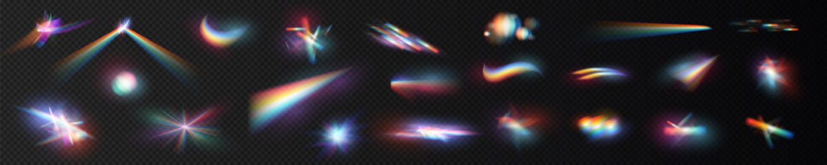 Wall Mural - crystal leak glare reflection effect. optical rainbow lights, glare, leak, streak overlay. falling c