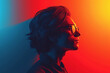 © agnes - Profile of a woman in glasses with red and blue lighting