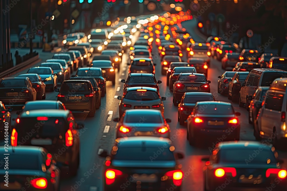 City streets filled with cars during rush hour Car stuck in traffic jam ...