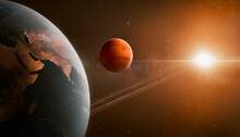 Earth Planet And Red Planet Mars In Deep Space Distance Between Planets Elements Of This Image Furnished By Nasa