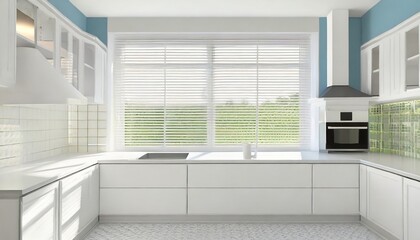 kitchen with white window blinds