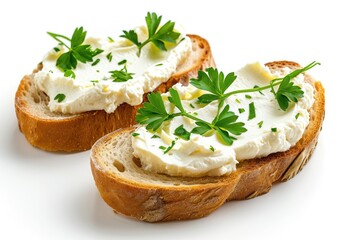 Wall Mural - Cream cheese and parsley on white bread