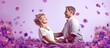 © naila mutmainah - two romantic newlywed couples in bed with purple flower background