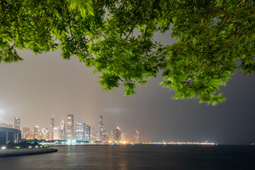 Sticker - chicago city skyline at night during summer