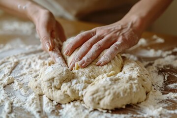 Sticker - Kneading dough in female hands a close up