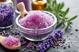 Fototapeta Lawenda - Lavender Body Spa Treatment with Focus Selection and Sugar Scrub