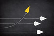 © ytemha34 - Yellow paper plane coming out from the advancing white paper planes. Change and different way concept.
