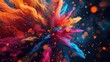Explosion of bright colors with fluid dynamic shapes, fireworks like excitement