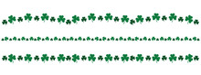 Clover Leaf Border Line, Set Of Green Shamrock Dividers For Saint Patrick Day, Horizontal Decorative Vector Elements