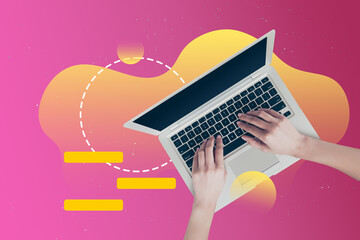 photo collage picture image laptop pc computer human hands typing texting browsing freelancer work r