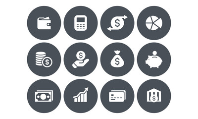 Finance, Business Icons set, money signs. Wallet, card, bank, payment coins icon. Growth chart. Money bag. Piggy bank. flat vector illustrations