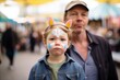 © studioworkstock - kid with face paint, parent in ears at easter fair