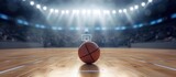 Fototapeta Fototapety sport - Close up of basketball on arena stadium court floor with spotlights. AI generated images