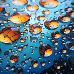 Wall Mural - Abstract patterns formed by water droplets on a glass surface.