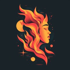 Poster - T-shirt design featuring representation of a flaming boy face