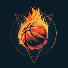 Wall Mural - T-shirt design featuring representation of a flaming basketball