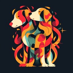 Sticker - T-shirt design featuring representation of a flaming dog couple