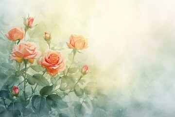 Canvas Print - Pastel Watercolor Roses with Soft Background. Elegant roses in watercolor with pastel hues and gentle backdrop.