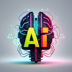 Wall Mural - Futuristic Illumination: A Neon Glowing Sign Captivates with AI Logo, Encompassing the Intellectually Stimulating Concept of Intelligence in a Dazzling Display