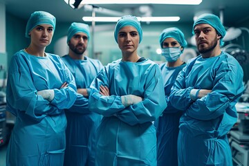 Wall Mural - group of surgeons posing together in the hospital