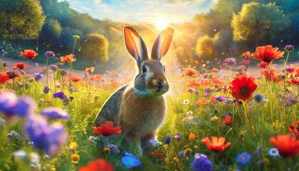 Wall Mural - unusual rabbit in a magical realm 