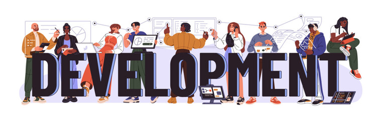Wall Mural - programming development inscription, word. people coding, analyse, communicate. professional coder t