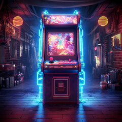 Canvas Print - Retro arcade game with glowing buttons.