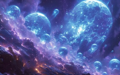 Wall Mural - Fantasy space planets sky with beautiful stars and galaxies.