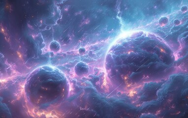 Wall Mural - Fantasy space planets sky with beautiful stars and galaxies.