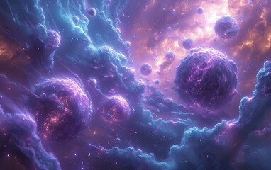 Wall Mural - Fantasy space planets sky with beautiful stars and galaxies.