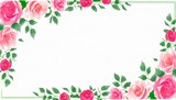 Fototapeta  - watercolor rose flower frame for wedding birthday card background invitation wallpaper sticker decoration