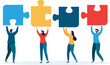 People collaborate to connect large puzzle pieces, Teamwork connection successful together concept. The Big jigsaw puzzle	
