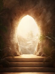 Wall Mural - Resurrection Of Jesus Christ, Tomb Empty, Easter, copy space - generative ai