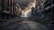 © Joesunt - Empty streets of a burned city Apocalyptic view of the city The city was destroyed by war.