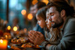 © Jhon - Family praying before dinner at Thanksgiving, expressing gratitude and togetherness.