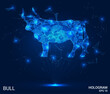 The bull hologram. A bull made of polygons, triangles of points and lines. The bull is a low-poly compound structure. Technology concept vector.