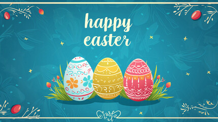 Wall Mural - Happy easter greetings card design with text happy easter