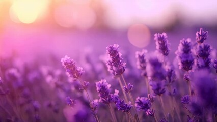 Sticker - Sweet beautiful lavender flower field with bokeh background.