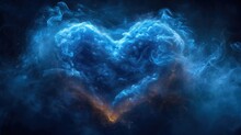  A Heart Shaped Cloud In The Middle Of A Dark Blue Background With A Yellow Light At The End Of The Cloud And A Yellow Light At The End Of The Cloud.