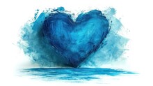  A Painting Of A Blue Heart Sitting On Top Of A Body Of Water With A Splash Of Water On The Side Of The Heart And A White Background With A Splash Of Blue Water.