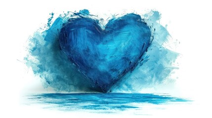 Wall Mural - a painting of a blue heart sitting on top of a body of water with a splash of water on the side of t