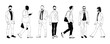 © alaver - Black and white set of elegant businessmen wearing smart casual outfit. Collection of handsome male characters different races, body types. Vector flat illustration isolated on white background.