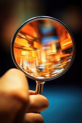 Wall Mural - A person holding a magnifying glass in their hand. Useful for investigations, detective work, and examining small details