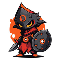 Wall Mural - chibi warrior man brandishing a sword in anime style. Warrior Monster game character design image.