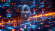 A conceptual image featuring a glowing security lock symbolizing network protection on a digital interface.
