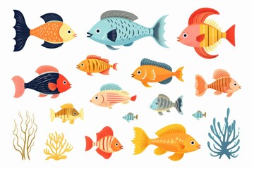 Sticker - A group of fish standing in the water. Can be used for aquatic themes and underwater scenes