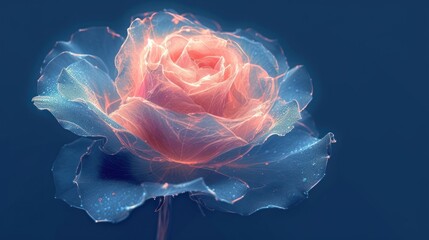 Wall Mural -  a close up of a flower on a blue background with a blurry image of a pink rose in the center of the flower and the center of the petals.