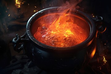 Wall Mural - A pot of hot coal with flames coming out of it. Perfect for depicting warmth, heat, and fire. Ideal for illustrating concepts related to cooking, heating, or energy