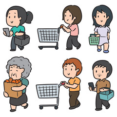 Sticker - vector set of people shopping